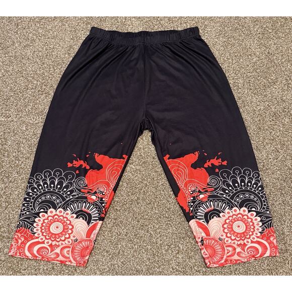 Floral Print Stretch Capri Leggings Women Size 2X - Picture 1 of 6